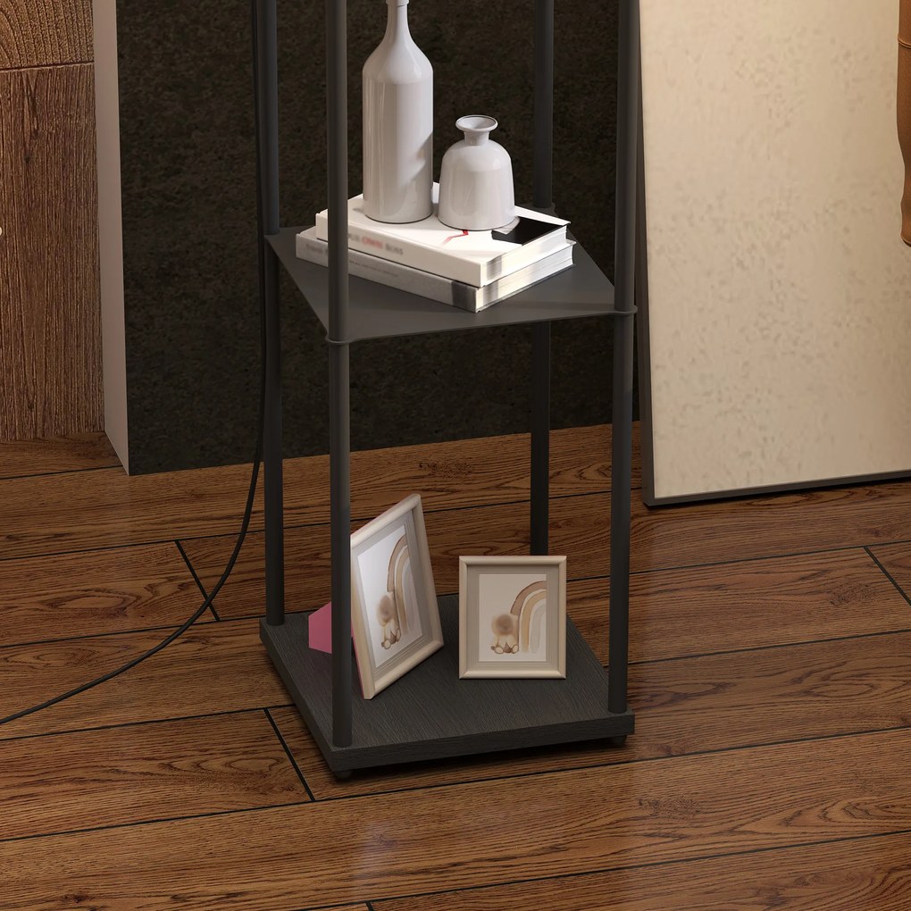 HOMCOM Lampadar de salon cu rafturi, abajur din material textil, comutator cu lant pentru salon, camera de dormit | Aosom Romania