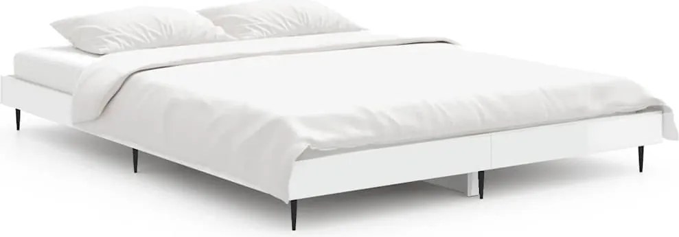 vidaXL Cadru de pat, alb extralucios, 140x190 cm, lemn prelucrat