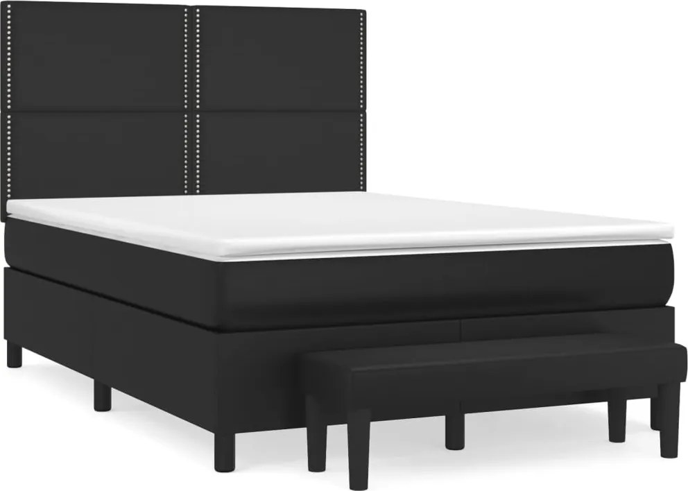 vidaXL Pat box spring cu saltea, negru, 140x200 cm, piele ecologică