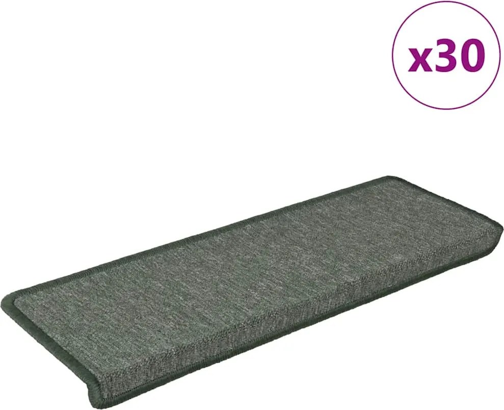 vidaXL Covorașe pentru scări, 30 buc., 65x21x4 cm, verde închis, cu margini dreptunghiulare