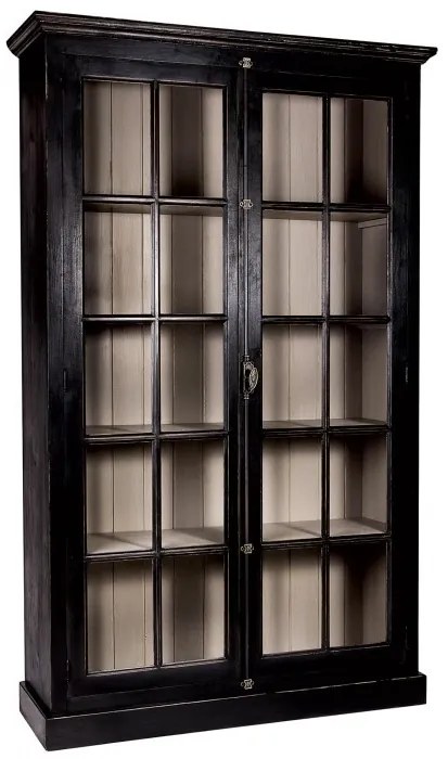 Vitrina, negru, din lemn masiv de pic, cu aspect vintage, double, Paris