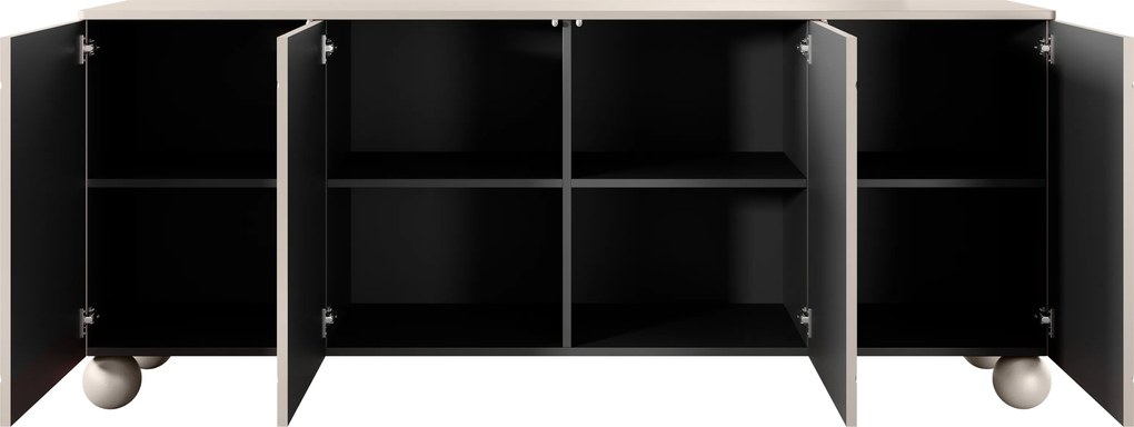 Comodă Sonatia II 200 cm cu patru uși - casmir / picioare sferice