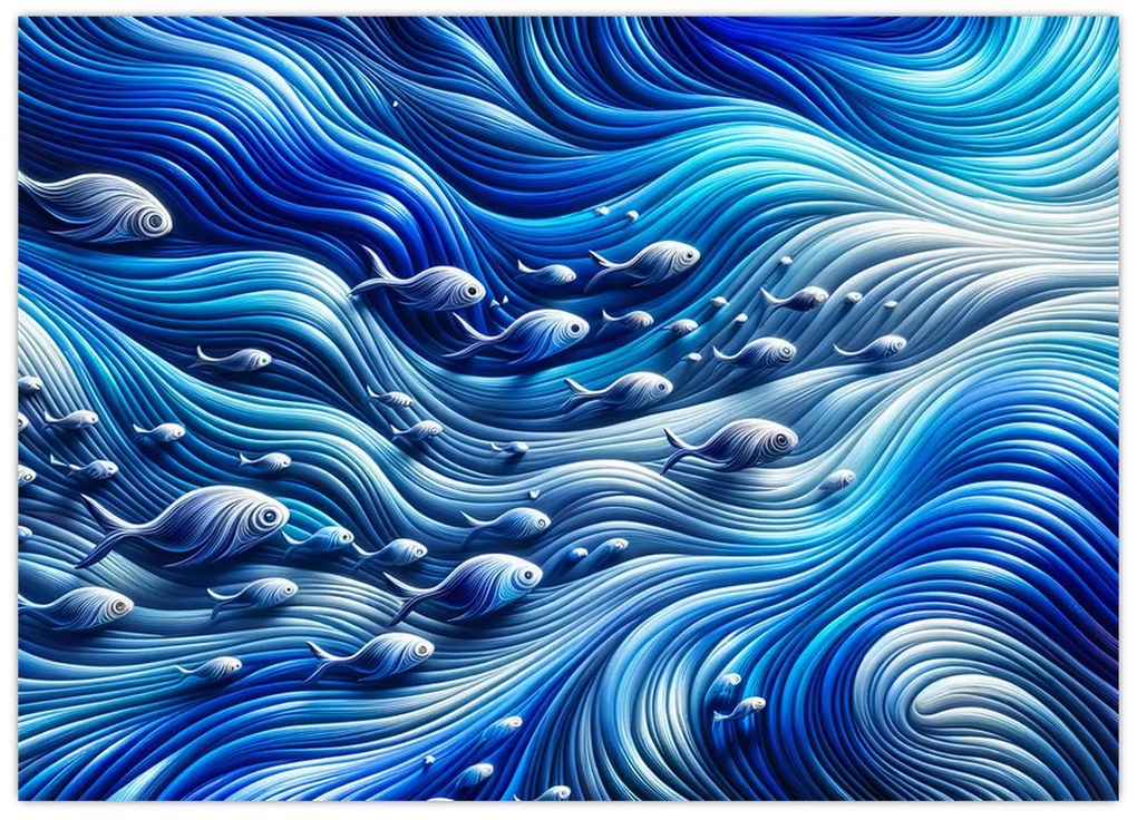 Tablou pe sticlă – Pești în valuri (70x50 cm)