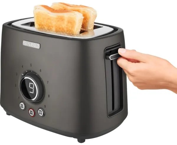 Sencor - Toaster cu 2 felii și suport pentru chifle, 1000 W/230 V, antracit