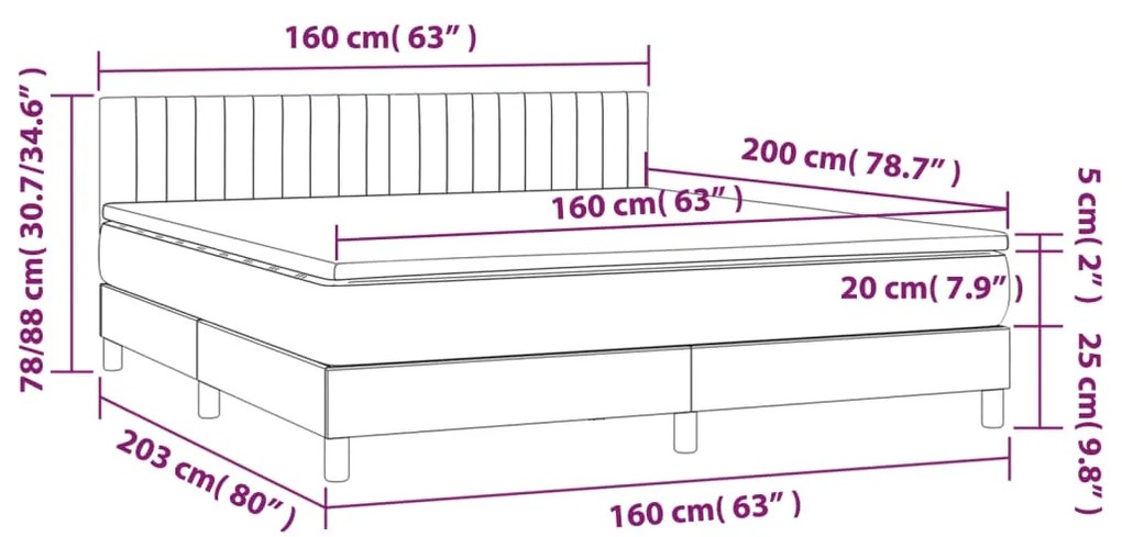 Pat box spring cu saltea, maro inchis, 160x200 cm, textil Maro inchis, 160 x 200 cm, Benzi verticale