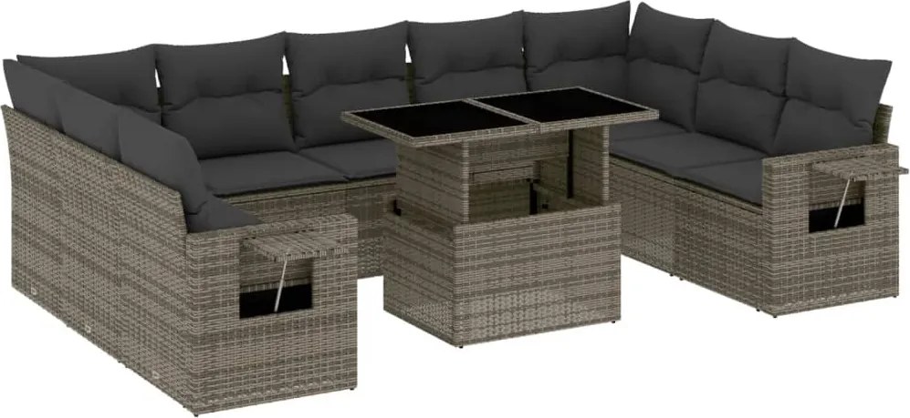 vidaXL Set mobilier de grădină cu perne, 10 piese, gri, poliratan