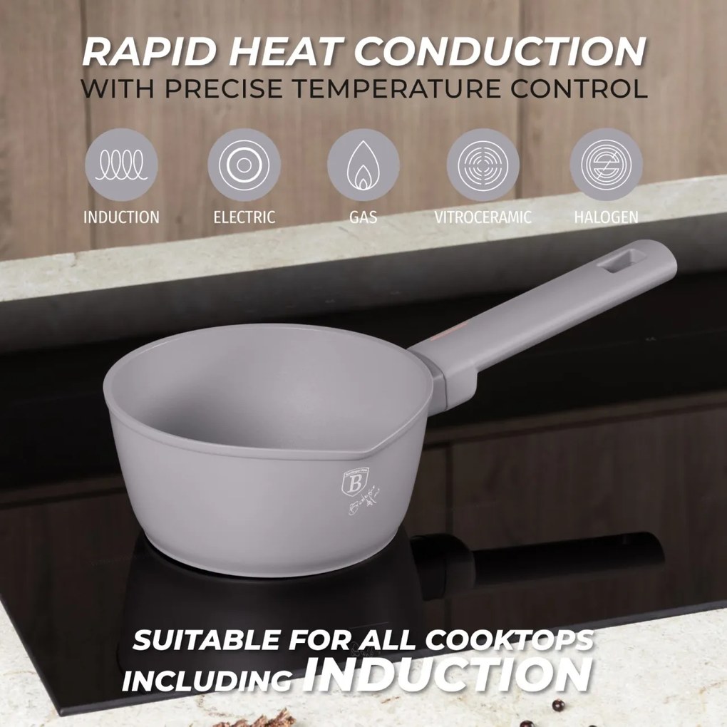 Oală pentru sos 16 cm, 1.2 L Berlinger Haus Taupe Collection BH 8087, cu strat antiaderent titan, ideală pentru încălzire și rețete rapide