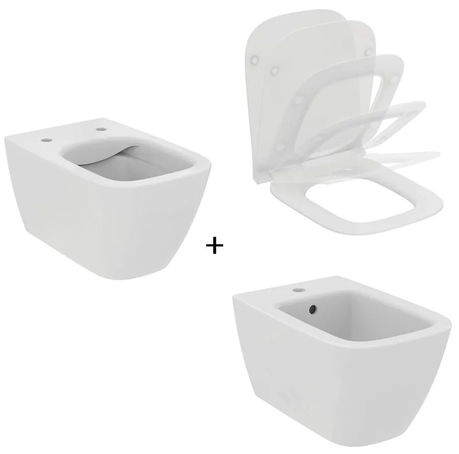 Set vas WC suspendat Ideal Standard I.life B alb cu bideu si capac slim softclose