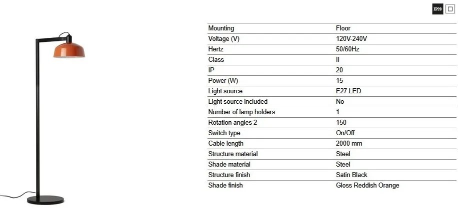 Lampadar de podea metal TATAWIN negru, orange