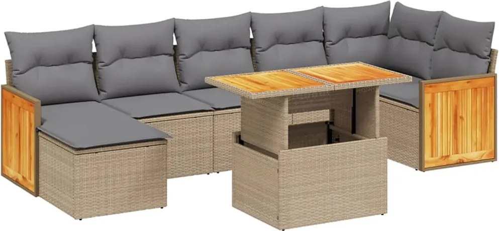 vidaXL Set canapele de grădină, 8 piese, cu perne, bej, poliratan