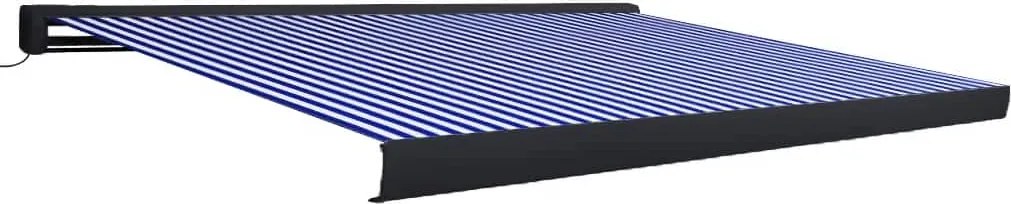 vidaXL Copertină motorizată tip casetă, albastru și alb, 350 x 250 cm