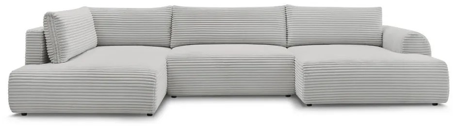 Colțar gri deschis extensibil/cu spațiu de depozitare cu tapițerie din catifea reiată (cu colț pe partea stângă/în formă de "U") Lucien – Bobochic Paris