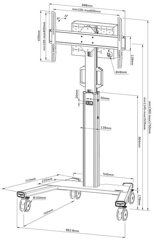 Stand podea mobil NM MUp 37-75" 70kg alb