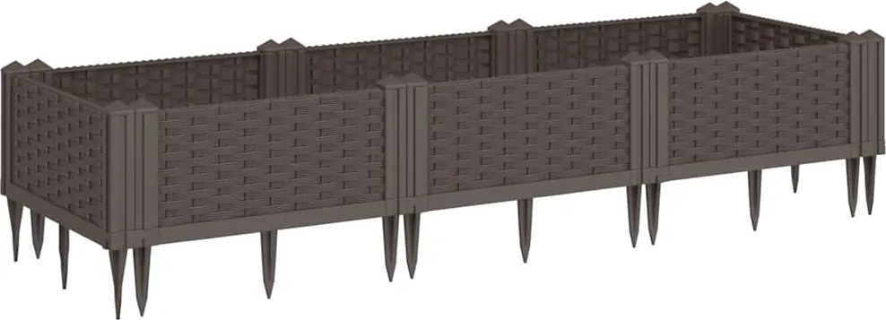 vidaXL Jardinieră de grădină cu țăruși, maro, 125x40x28,5 cm, PP