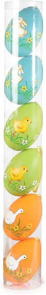 Set 6 oua decorative plastic suspendabile ratusca albastru verde portocaliu Ø 5 cm x 8 h