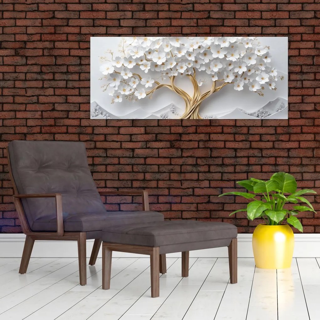 Tablou – Arborele vieții 3D plin de flori (120x50 cm)