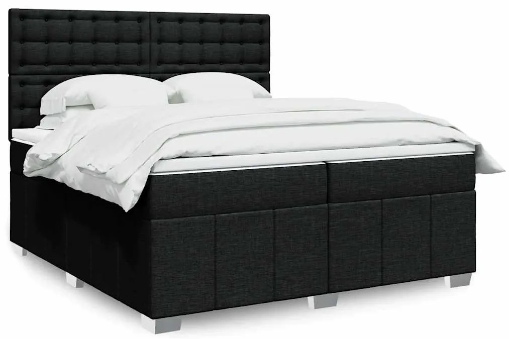 vidaXL Pat box spring cu saltea, negru, 200x200 cm, textil