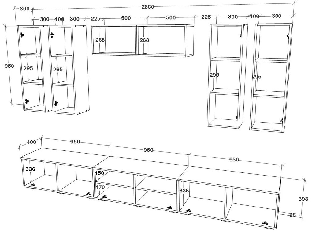 Living haaus V4, Alb/Stejar Artisan, L 285 cm