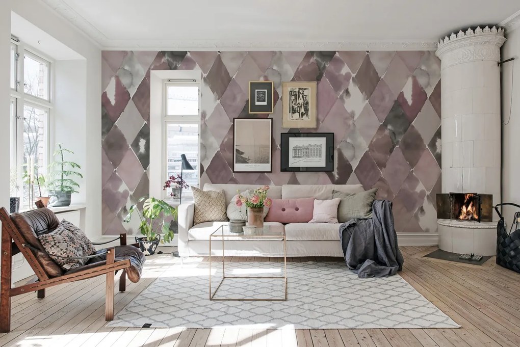 Tapet Big Harlequin, Plum, Rebel Walls