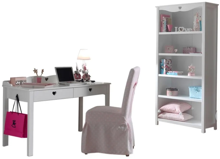 Set Birou și Bibliotecă AMORI, Alb, Stil Romantic – Vipack
