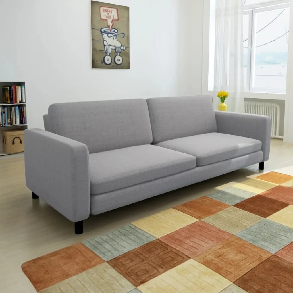 244302 vidaXL Canapea cu 3 locuri, gri deschis, material textil