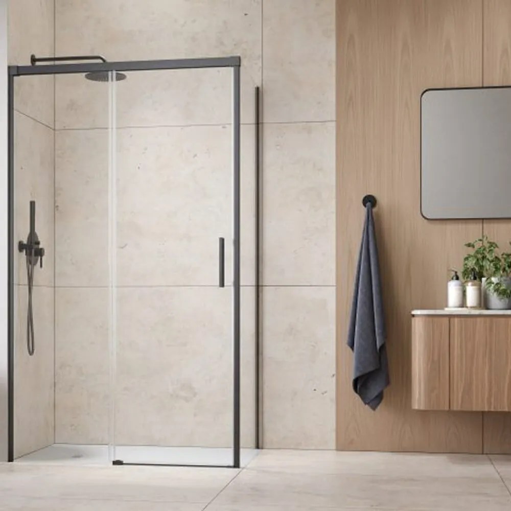 Cabina de dus dreptunghiulara cu usa glisanta Radaway Idea KDJ 150x110 cm finisaj GunMetal periat-transparent stanga