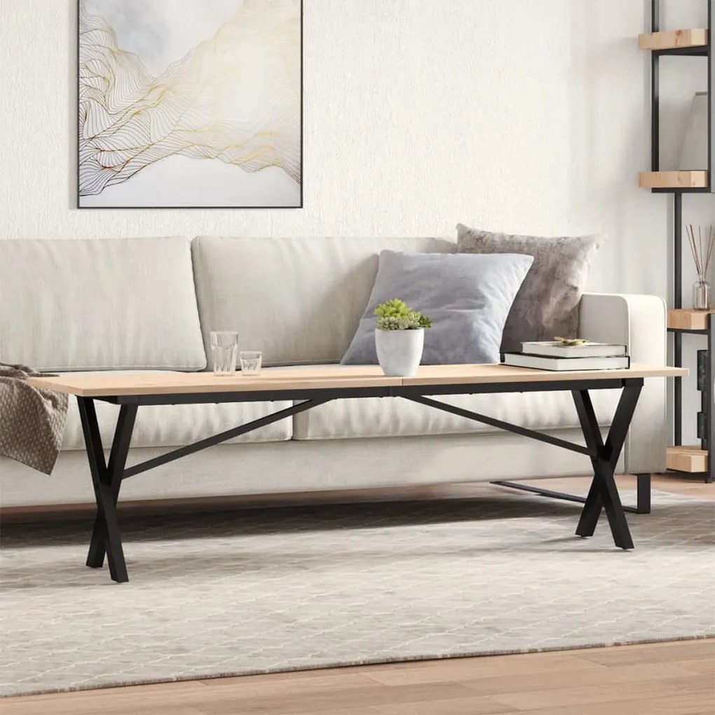 vidaXL Masă de cafea, cadru X, 160x40x45 cm, lemn masiv pin și Oţel