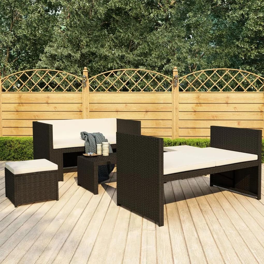 48132 vidaXL Set mobilier de grădină cu perne, 5 piese, negru, poliratan
