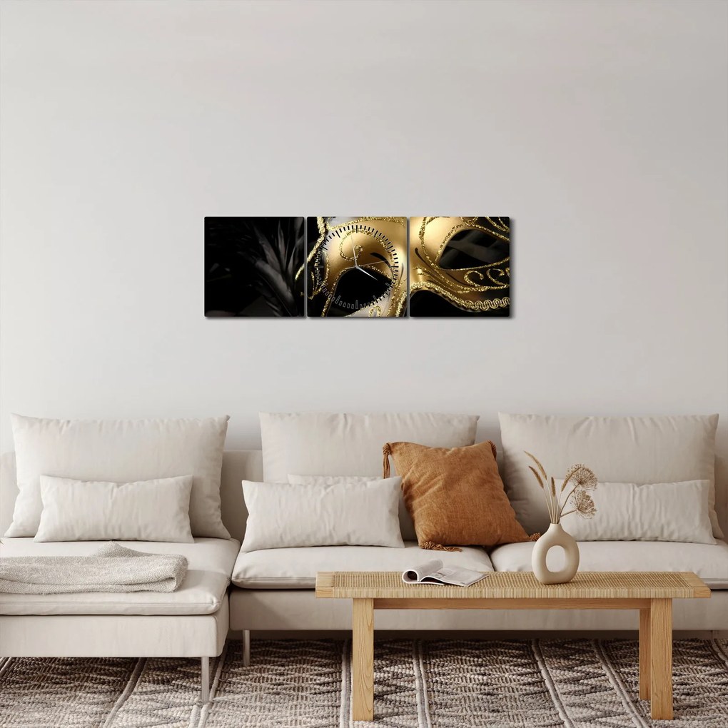 Tablou masca aurie (cu ceas) (90x30 cm)