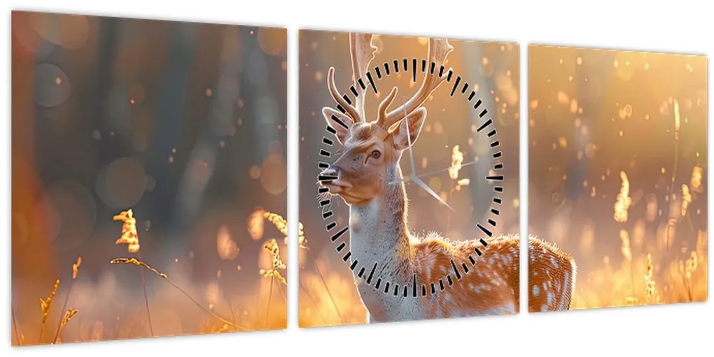 Tablou - Cerb în câmp (cu ceas) (90x30 cm)