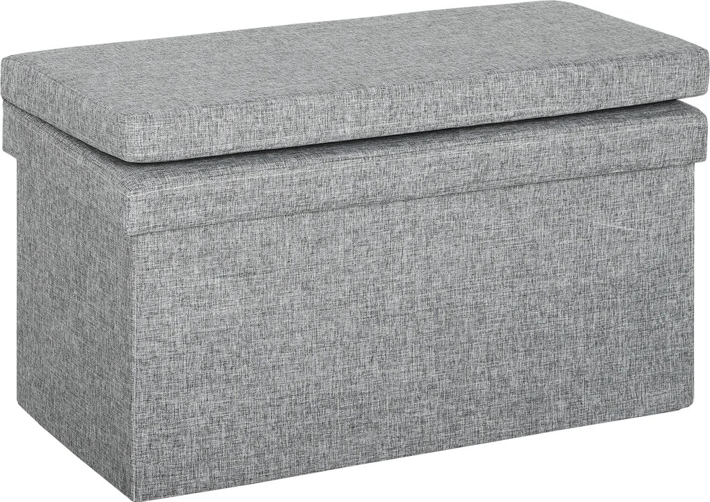 HOMCOM Bancă Pliabilă cu Spătar și Compartiment de 77L, Acoperire din Țesătură, 76x50x73 cm, Gri | Aosom Romania