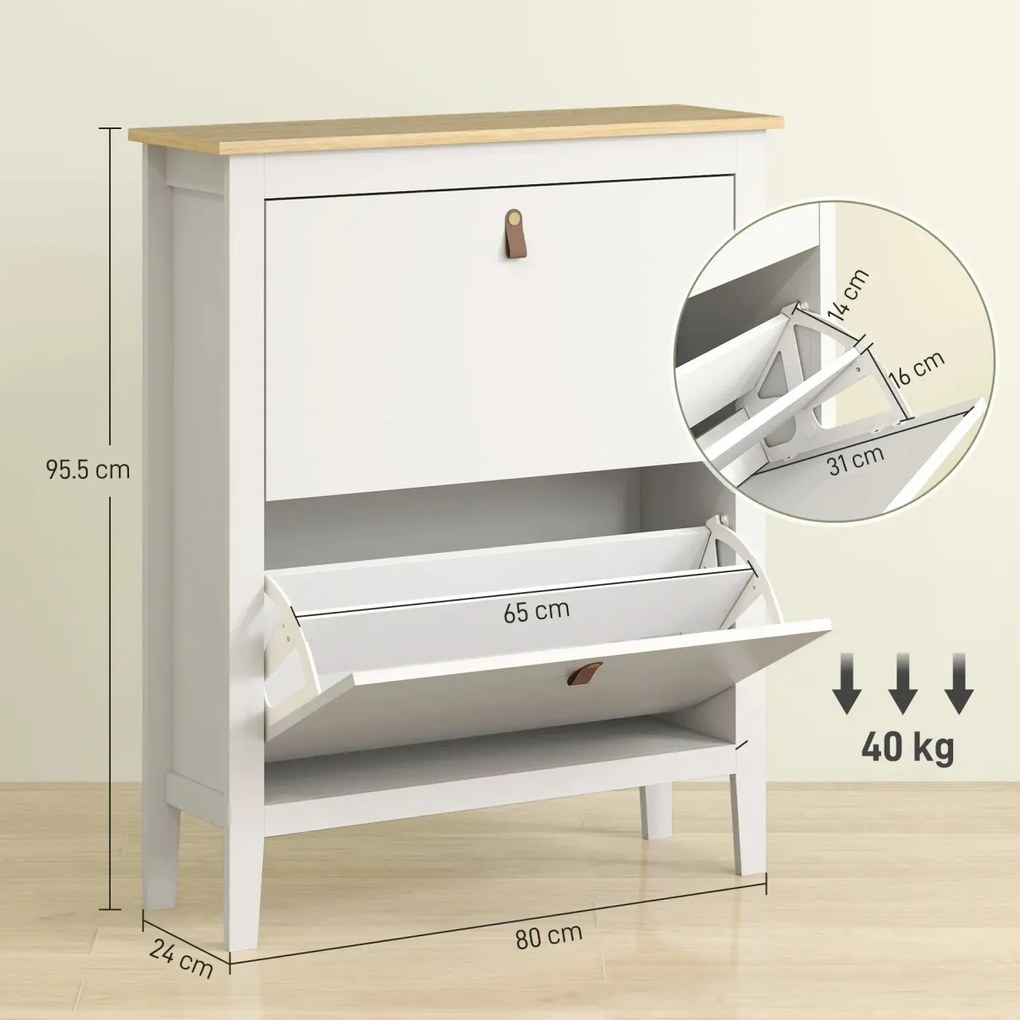 PANA30 - Pantofar 80 cm ingust, 2 compartimente duble, pantofare, depozitare pantofi, mobilier hol - Alb sau Verde