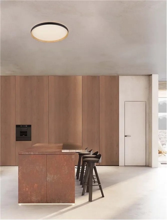 Plafoniera LED design decorativ VOMOS negru/lemn D-60cm