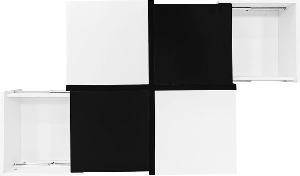 Masă de cafea cu 2 sertare, masă pătrată de living cu spațiu de depozitare, 70x70x35,5 cm, Negru+Alb