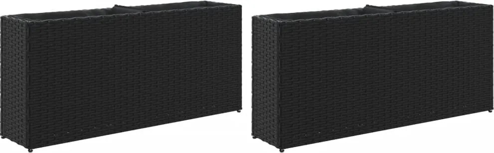 vidaXL Jardiniere grădină 2 ghivece 2 buc. negru 90x20x40 cm poliratan