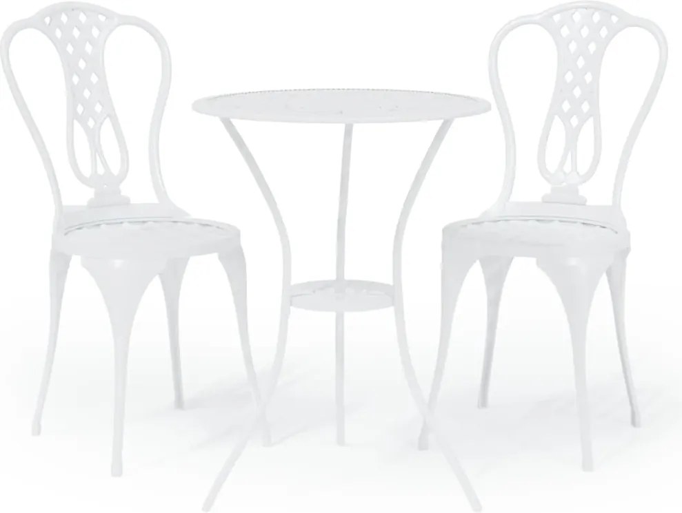 vidaXL Set mobilier bistro, 3 piese, alb, aluminiu turnat