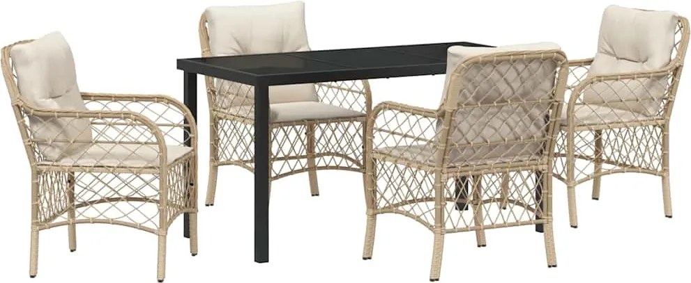 vidaXL Set de masă pentru grădină cu pernă 5 pcs Bej poliratan