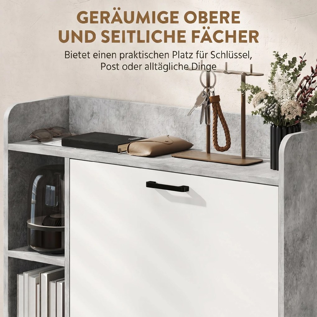 HOMCOM Dulap pentru pantofi slim cu 2 sertare rabatabile, Capacitate 15 perechi de pantofi, 83x24x90.5 cm, Gri | Aosom Romania