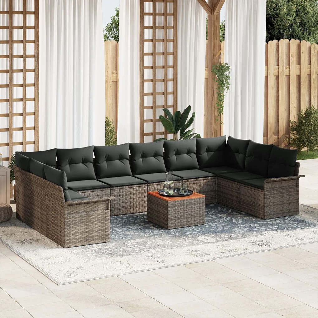 vidaXL Set de canapele pentru grădină 11 pcs Gri Rattan poli