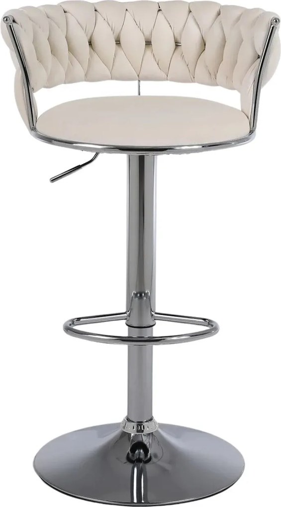 RESIGILAT- Scaun bar, rotativ, înălțime reglabilă, Catifea, Ivory