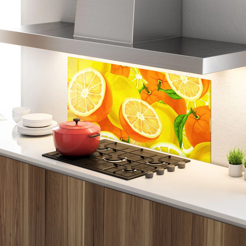Panou Sticla Bucatarie, 60x150cm, Protectie aragaz, Antistropi, Termorezistent, Alimente, Fructe, Juicy Orange