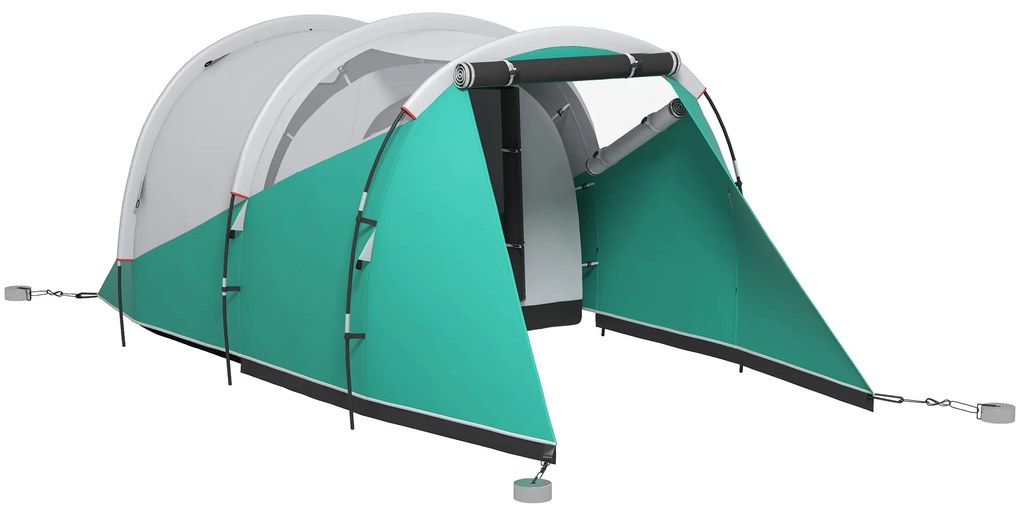 Outsunny Cort de Camping Impermeabil pentru 2-4 Persoane cu Cameră Separată, Cort Tunel cu Geantă de Transport, 460x260x190 cm, Verde | Aosom Romania