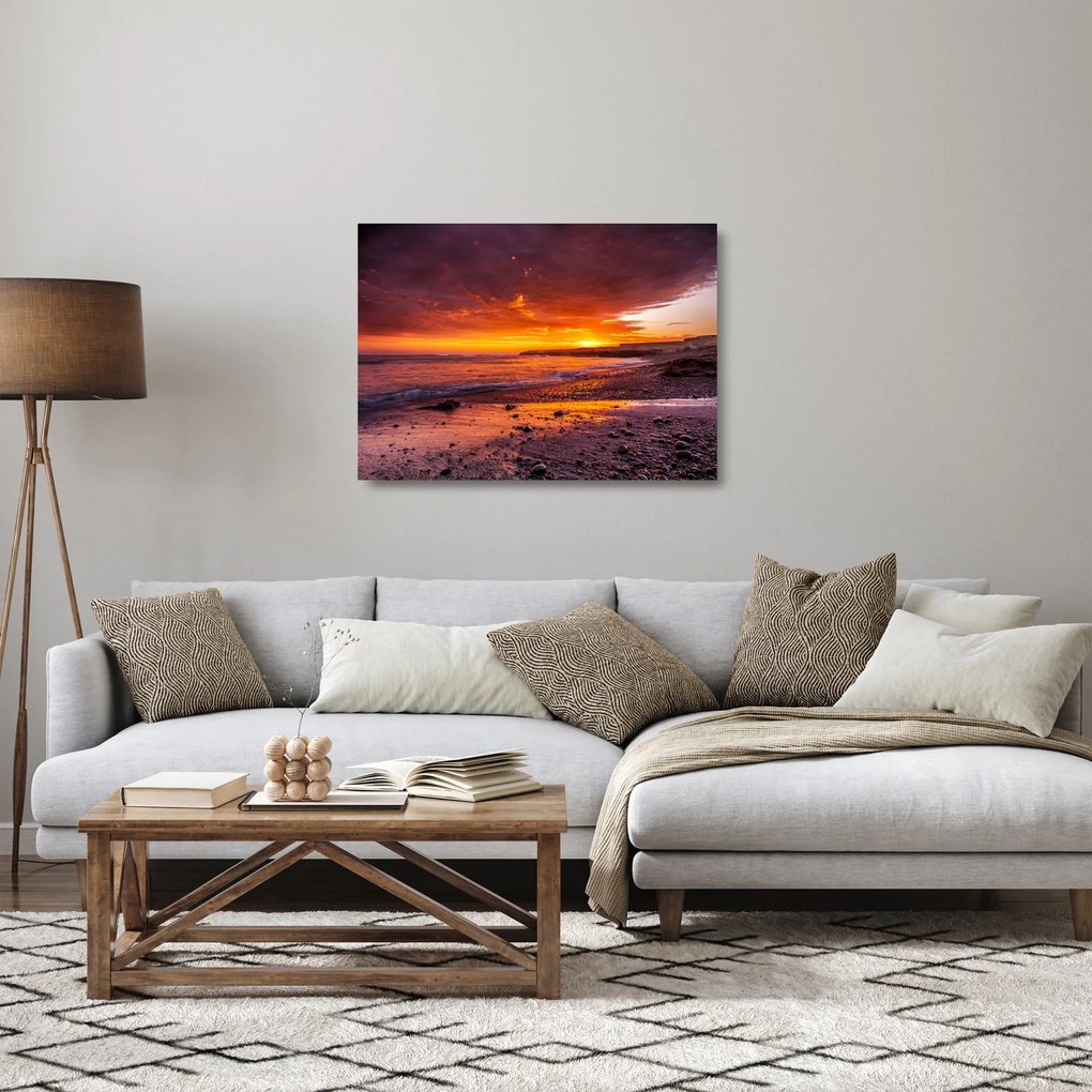Tablou pe sticlă cu apus de soare la mare (70x50 cm)