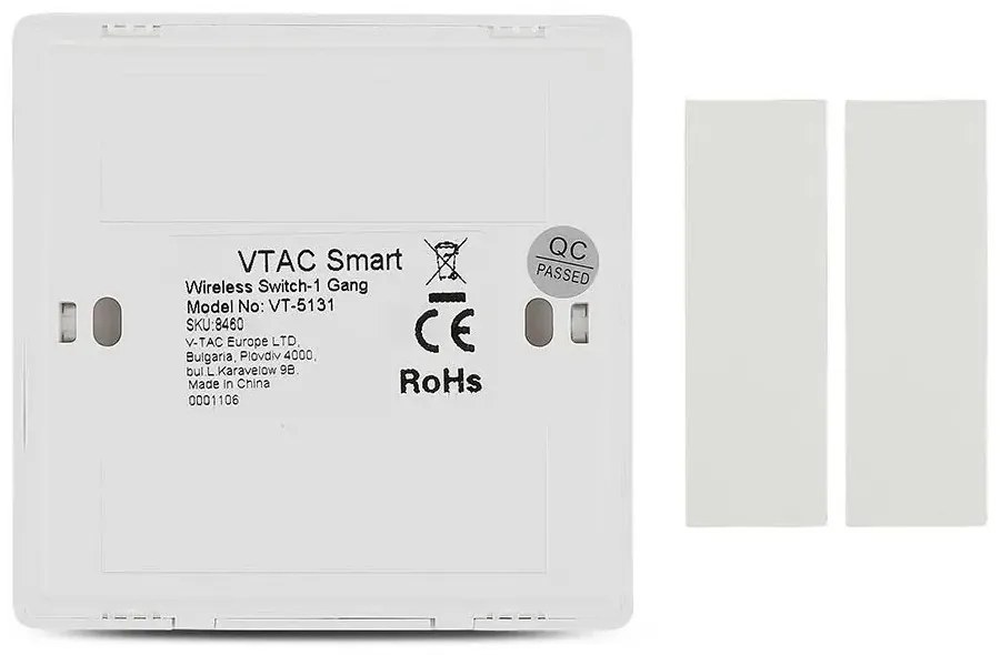 Intrerupator simplu Wireless Smart, 10A, protectie IP54, alb, V-TAC