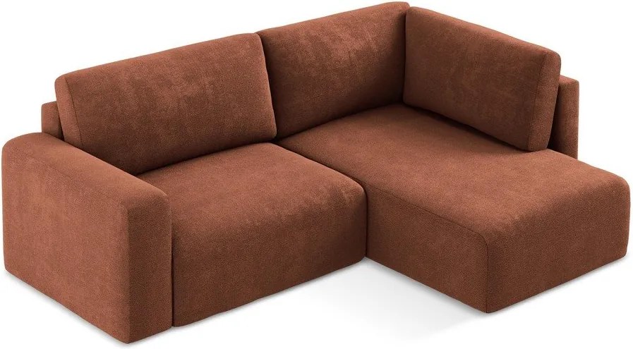 Colțar teracotă extensibil/cu spațiu de depozitare cu tapițerie din chenille (cu colț pe partea dreaptă/în formă de ”L”) Kona – Makamii