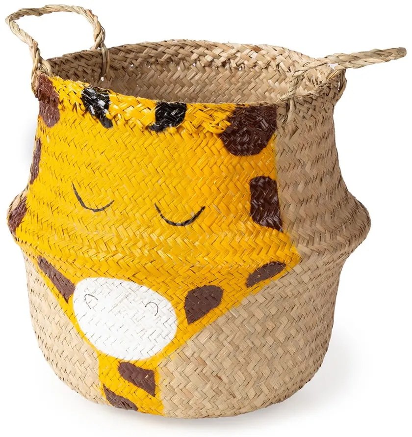 Coș de jucării pentru copii galben/în culoare naturală din iarbă-de-mare ø 30x28 cm Giraffe – Compactor