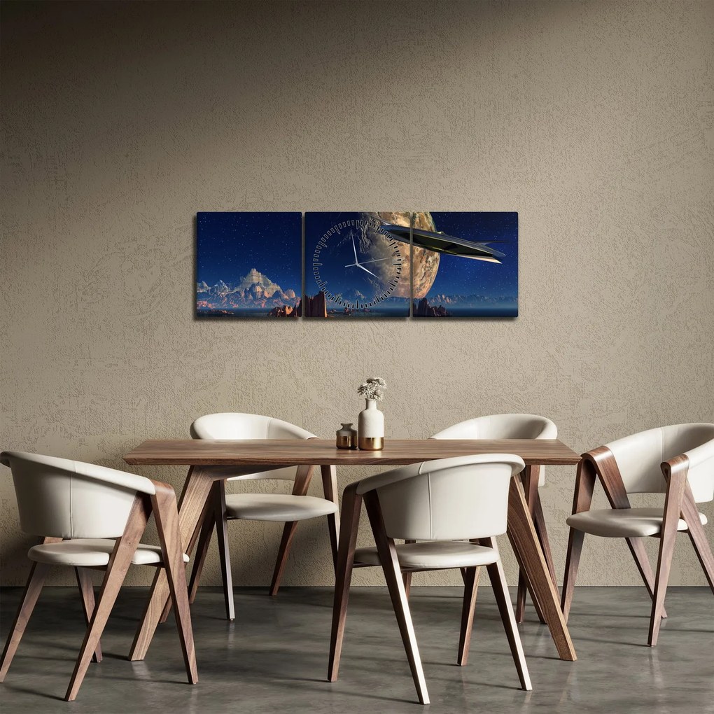 Tablou - Vizita extraterestrului (cu ceas) (90x30 cm)