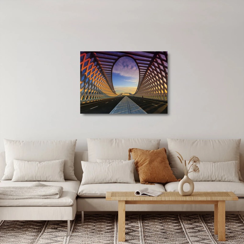 Tablou pe sticlă - Pod cu arhitectură modernă (70x50 cm)