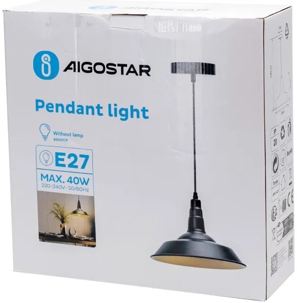 Aigostar - Lustră LED pe cablu 1xE27/60W/230V, diametru 36 cm, neagră