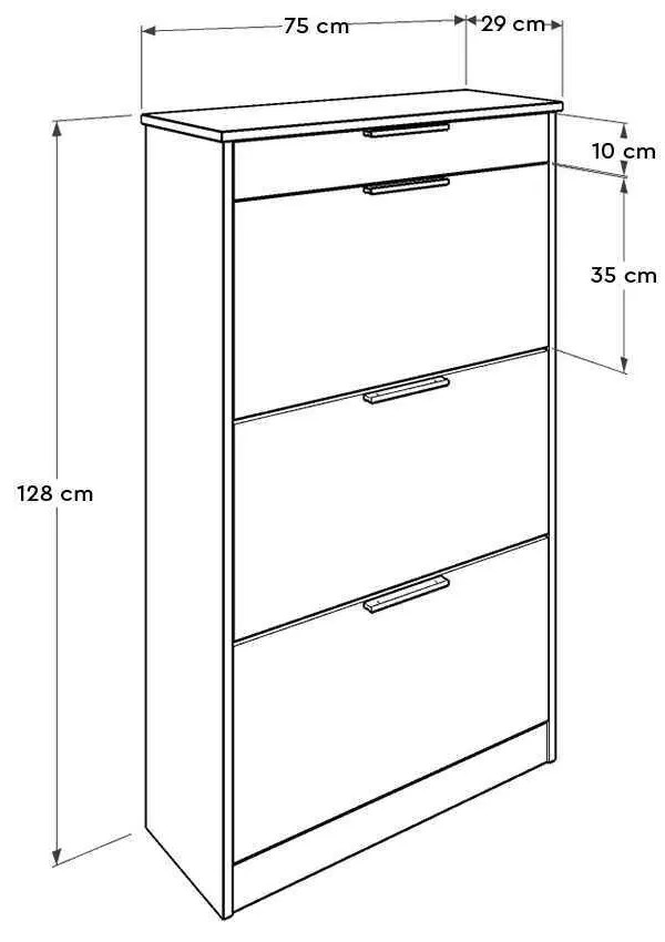 Pantofar Adore, 3 compartimente, capacitate 18 perechi incaltaminte, 75 x 128 x 29 cm